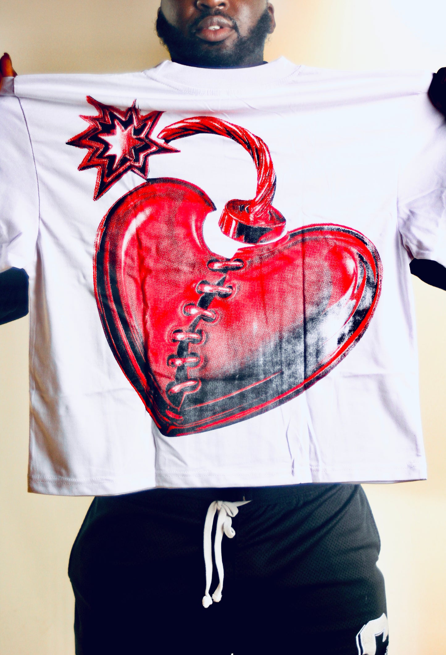 White & Red Crop Graphic Tee