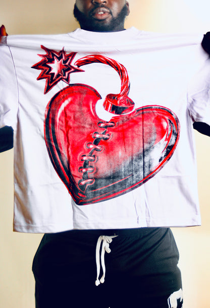 White & Red Crop Graphic Tee