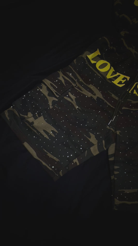 Camo&Rhinestone short and sweater set